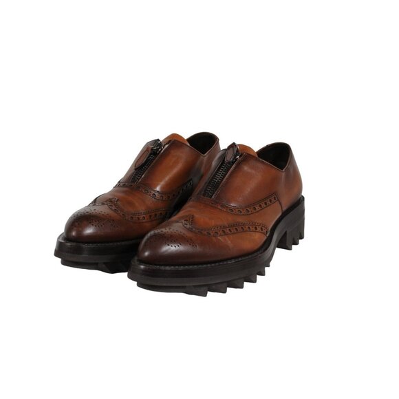 Prada Mens Oxfords US9 UK8 Brown Leather Medallion Wingtip Shark Tooth Brogues - Picture 3 of 11